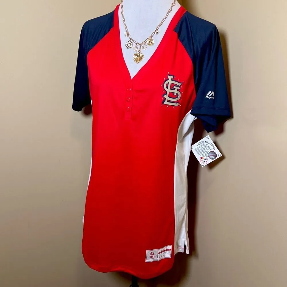 Majestic St. Louis Cardinals Red Navy White Jersey Top - Picture 1 of 11